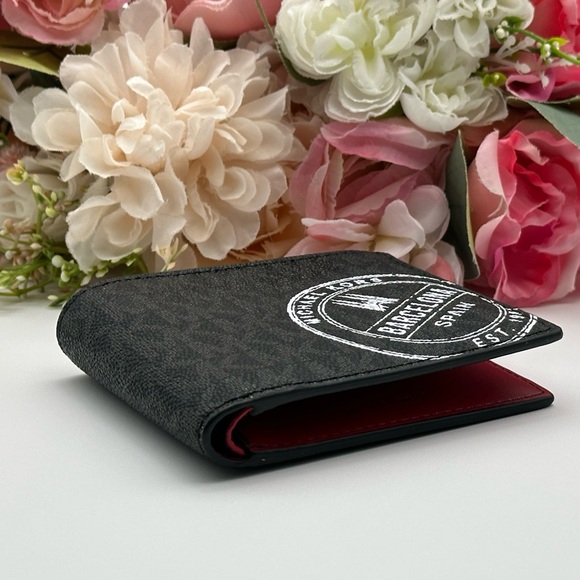 Michael Kors Men’s  Monogram Barcelona Billfold Wallet Black Scarlet - Picture 8 of 13